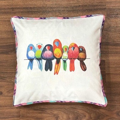 White bird motif handwoven cotton sublimation printed cushion cover