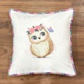 White owl motif handwoven cotton sublimation printed cushion cover