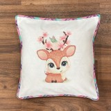 White deer motif handwoven cotton sublimation printed cushion cover
