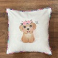 White dog motif handwoven cotton sublimation printed cushion cover