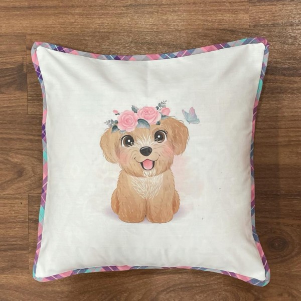 White dog motif handwoven cotton sublimation printed cushion cover