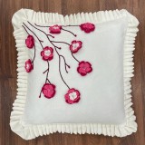 Pink cherry blossom crochet handwoven hand embroidered cotton cushion cover