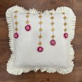 Pink flower chandelier crochet handwoven hand embroidered cotton cushion cover