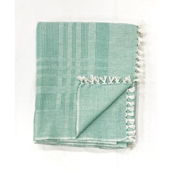 Green Waffle Weave Handwoven Cotton Blanket
