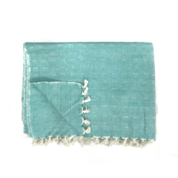 Green Multi Treadle Weave Handwoven Cotton Blanket