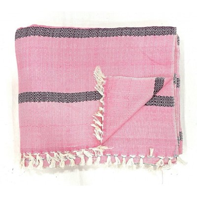 Pink with Brown Striped Multi Treadle Weave Handwoven Cotton Blanket