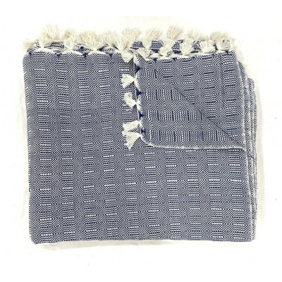 Dark Blue Multi Treadle Weave Handwoven Cotton Blanket