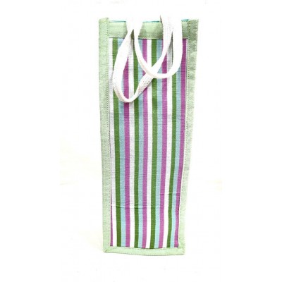 Mint Pink Striped Handwoven Bottle Bag