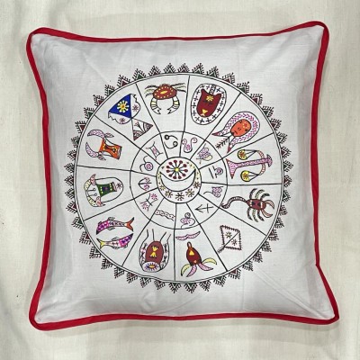 Godna Art Handpainted Handwoven Cotton Cushion Cover