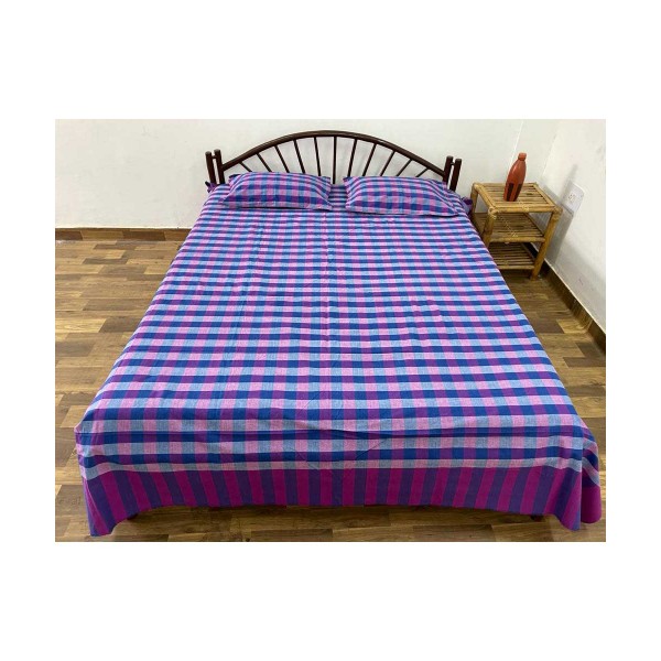 Handwoven Cotton Checks Double Bedsheet with Pillow Cover
